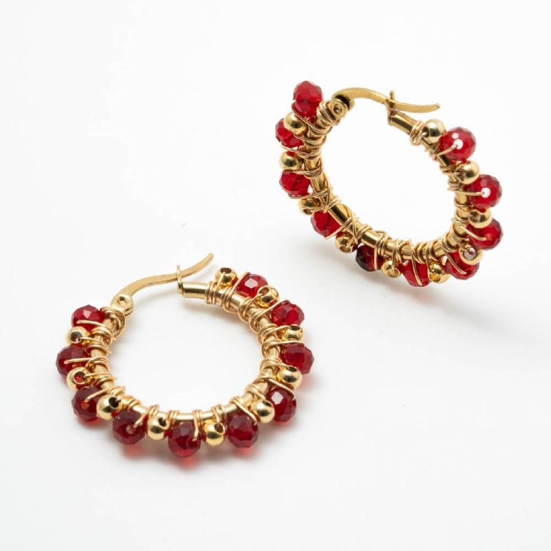 ENIGMA - Aretes Candongas More Con Piedra Natural Dorado Para Mujer_.