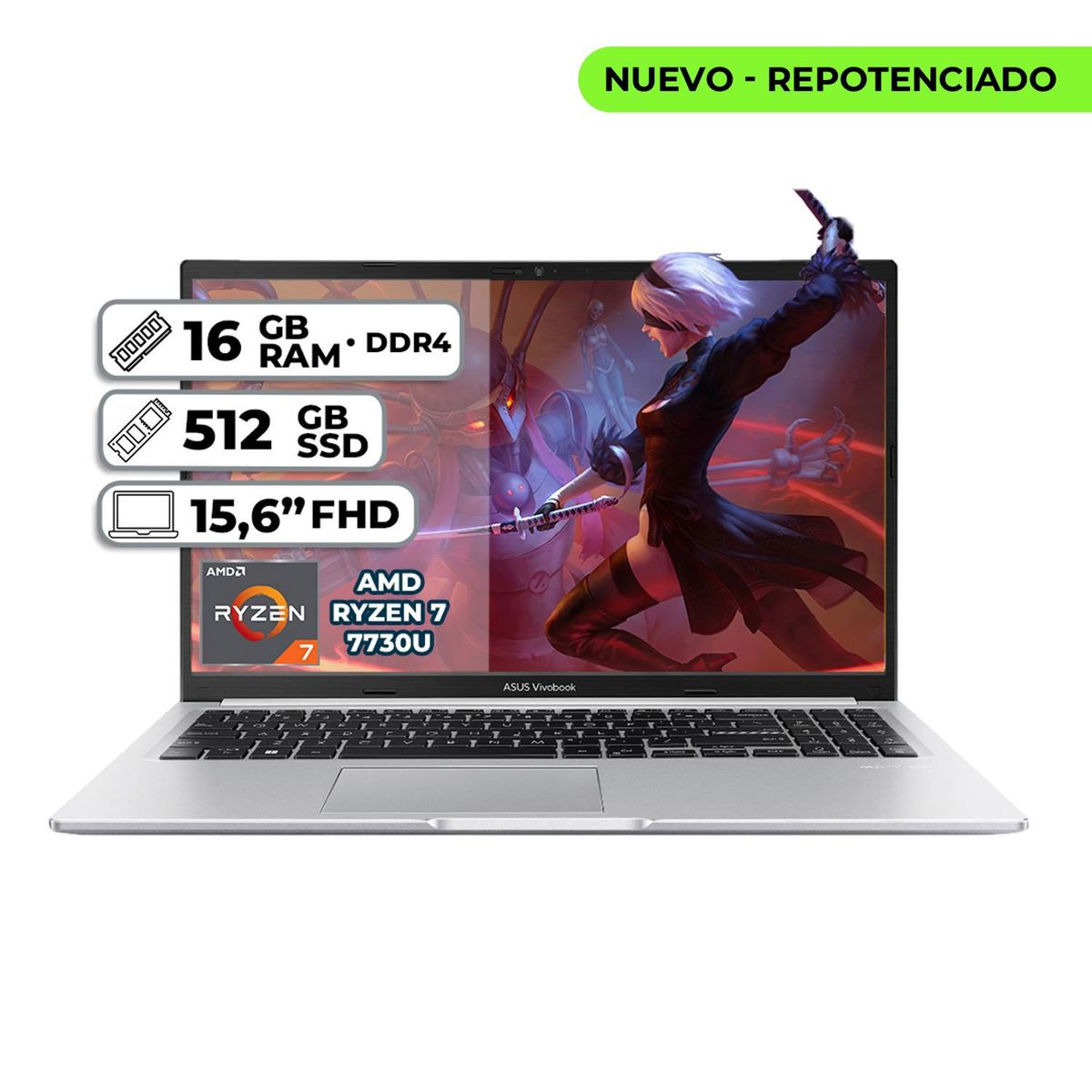 ASUS - PORTÁTIL ASUS AMD RYZEN 7  7730U 16GB RAM 512GB SSD PANTALLA  15.6”  FHD