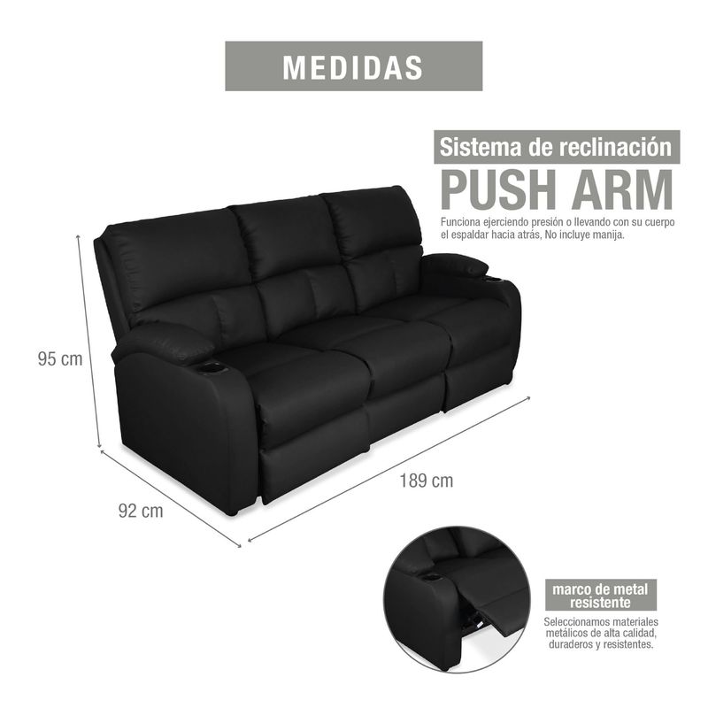 ELITE LIVING - SOFA RECLINABLE NEW RET 3 PUESTOS NEGRO SINT