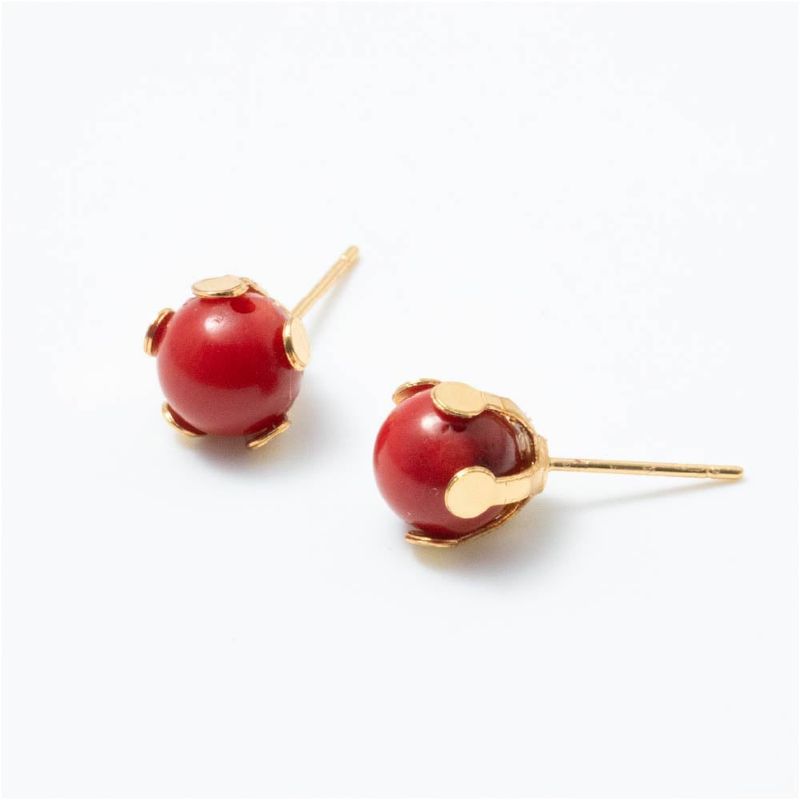 ENIGMA - Aretes Topo Rojizo con Piedra Natural Dorado Para Mujer_.