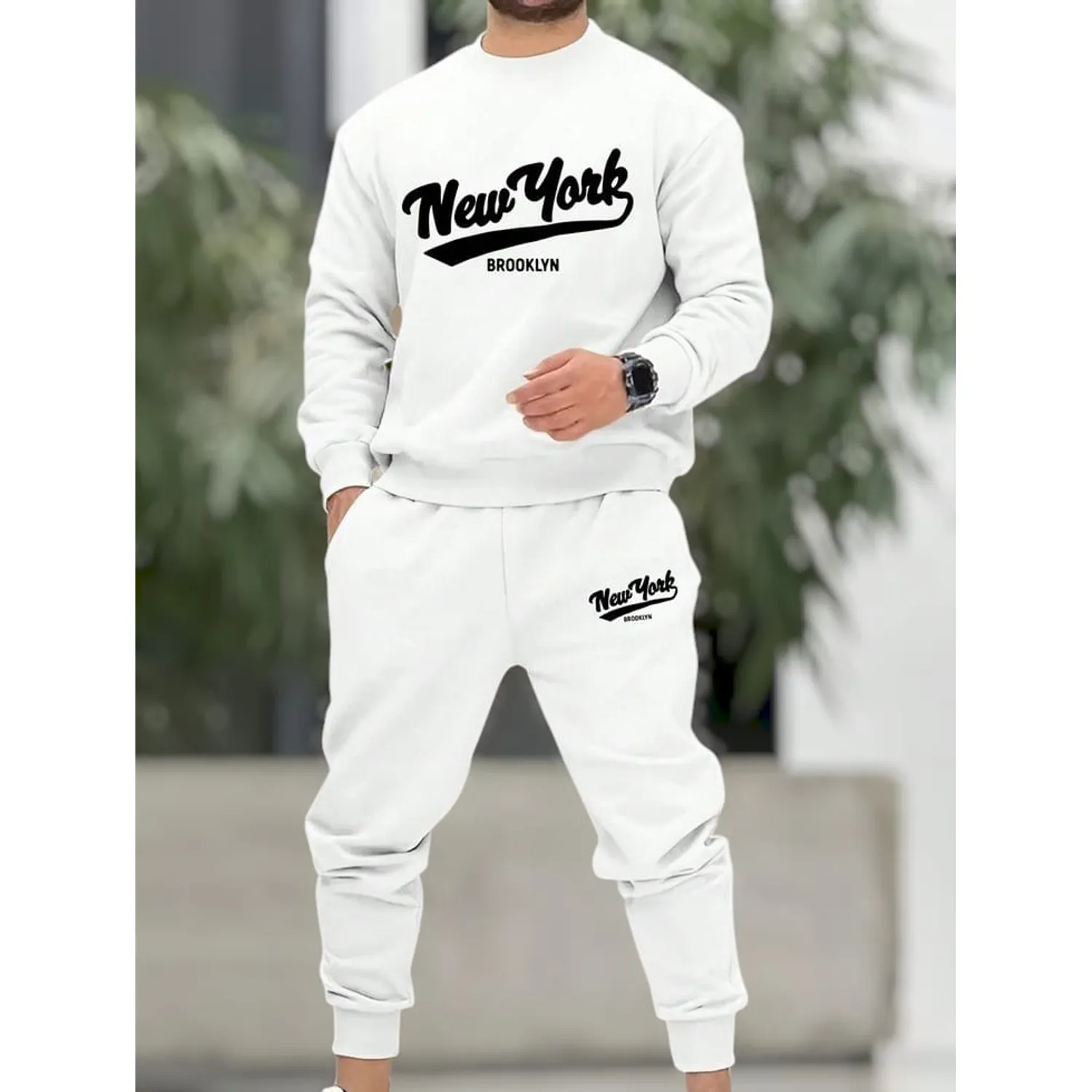 conjunto hombre buzo y pantalon sudadera blanco URBAN PLUS