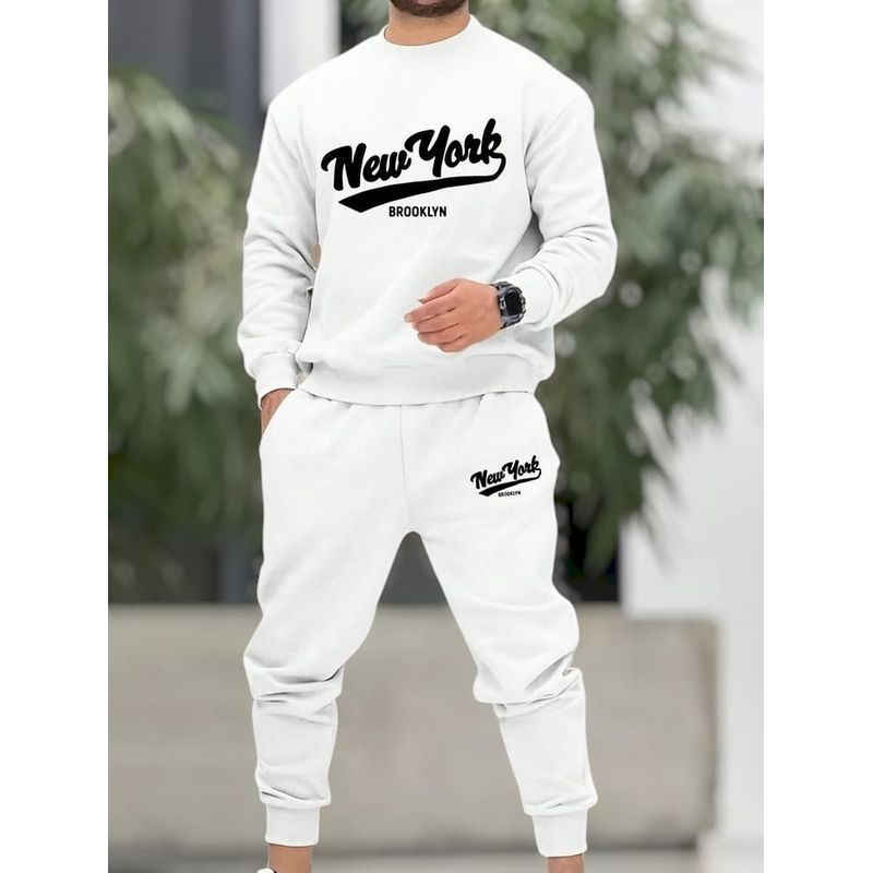 URBAN PLUS - conjunto hombre buzo y pantalon sudadera blanco
