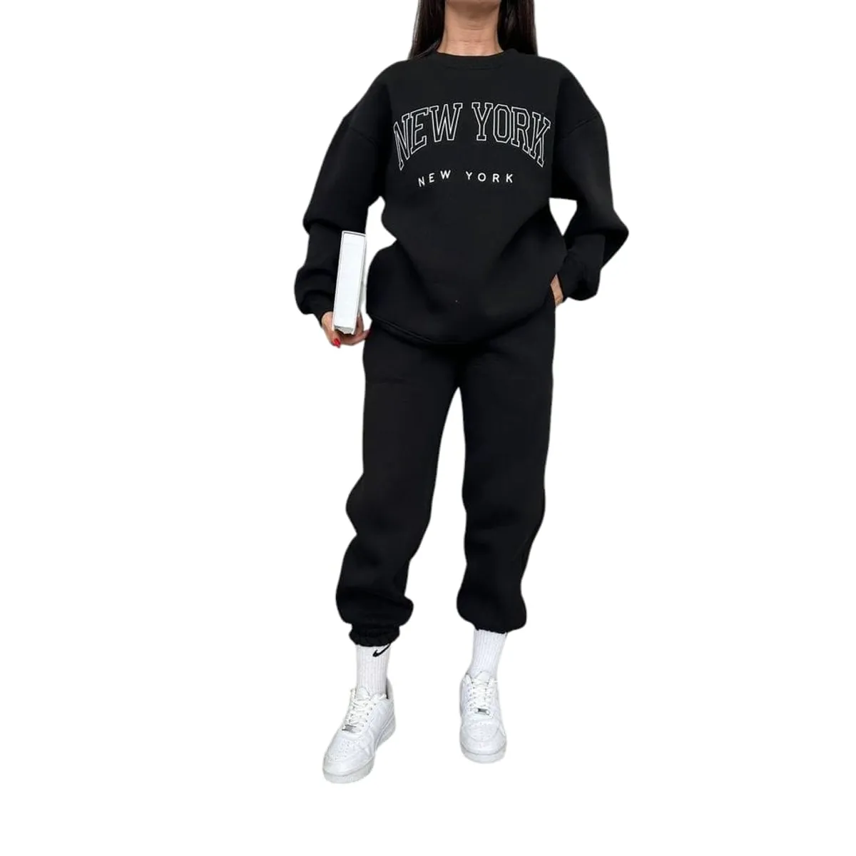 URBAN PLUS - conjunto mujer buzo y pantalon negro sudadera new york