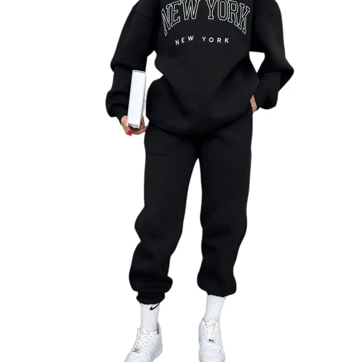 URBAN PLUS - conjunto mujer buzo y pantalon negro sudadera new york