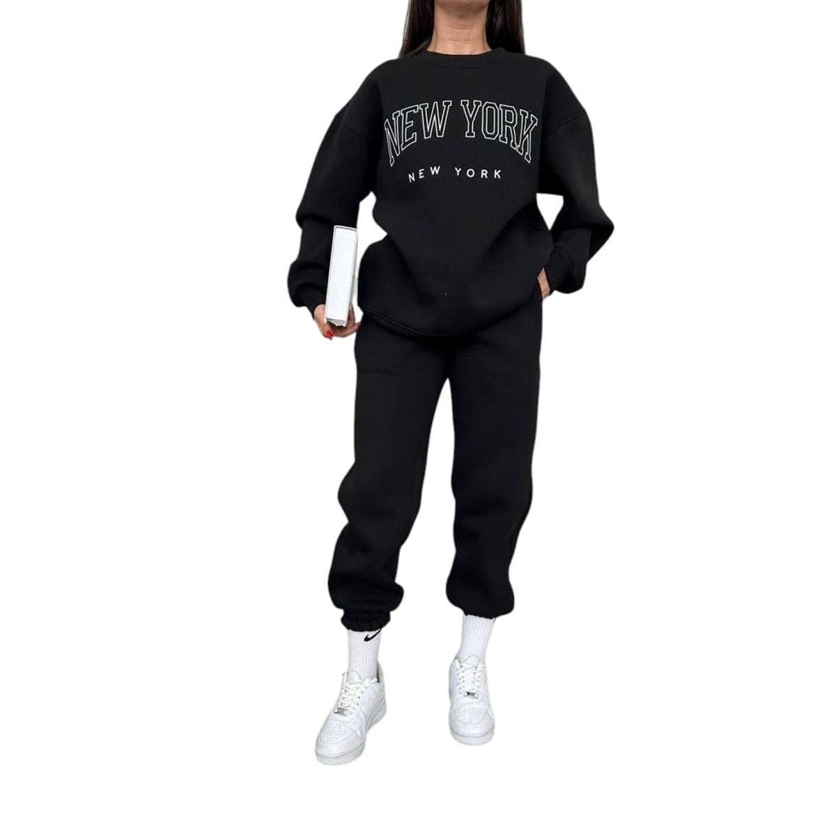 URBAN PLUS - conjunto mujer buzo y pantalon negro sudadera new york