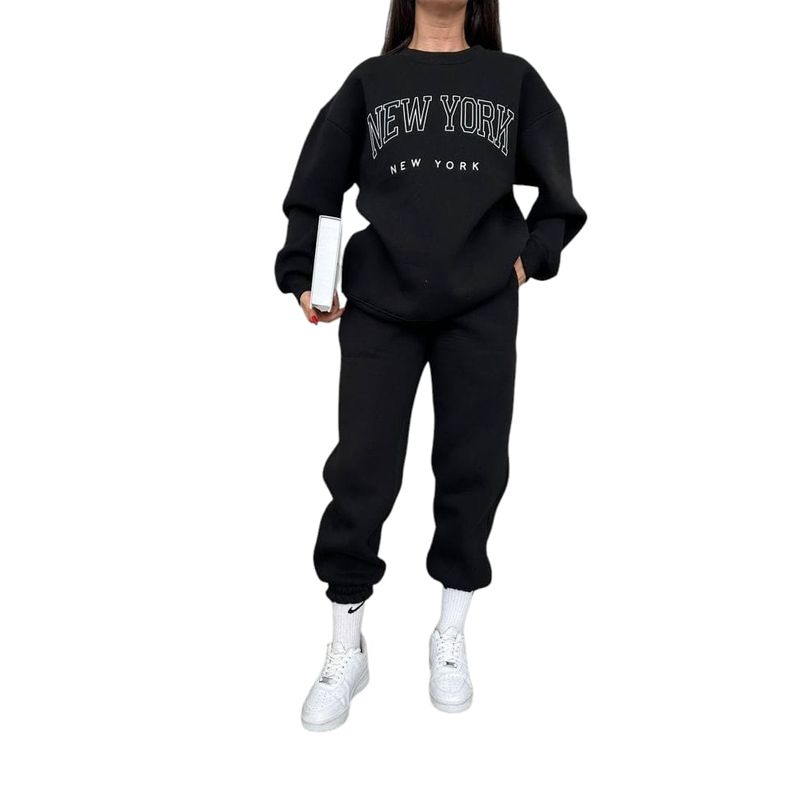 URBAN PLUS - conjunto mujer buzo y pantalon negro sudadera