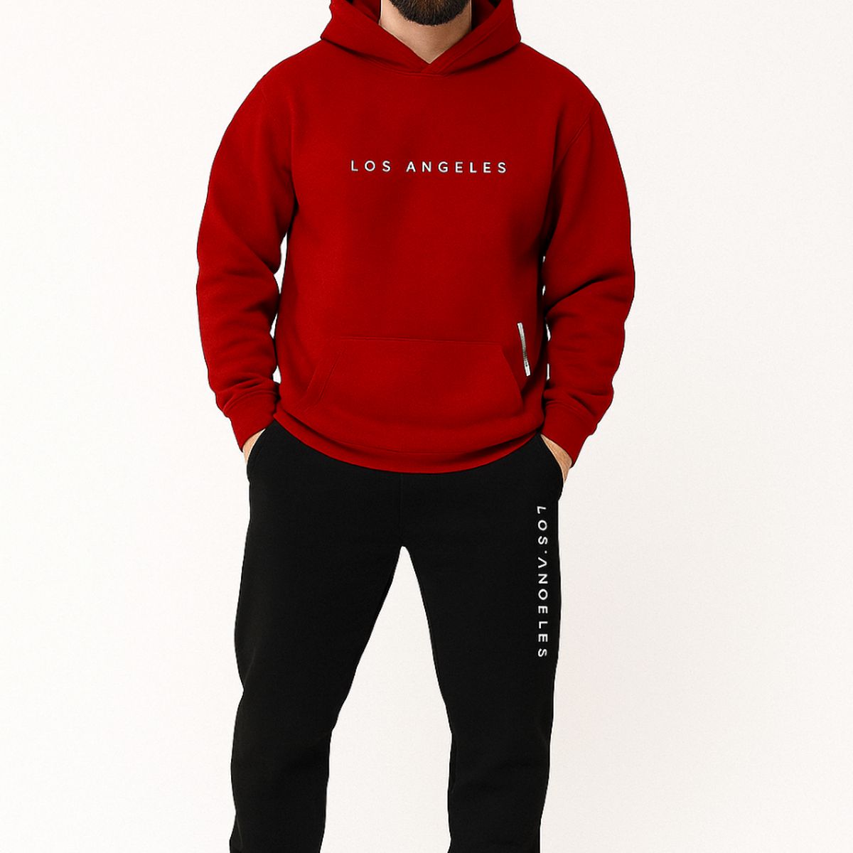 URBAN PLUS - conjunto hombre buzo y pantalon rojo negro sudadera