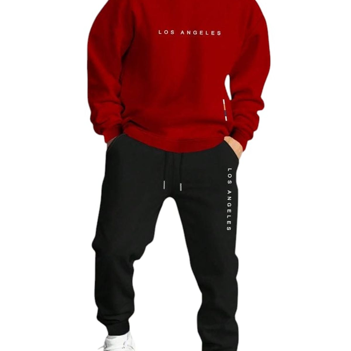 URBAN PLUS - conjunto hombre buzo y pantalon rojo negro sudadera