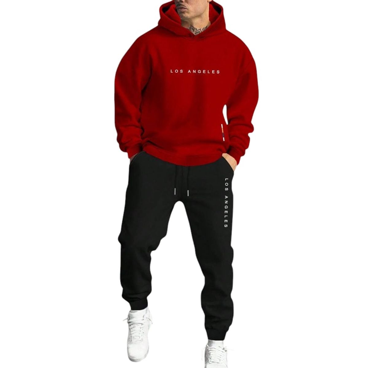 URBAN PLUS - conjunto hombre buzo y pantalon rojo negro sudadera