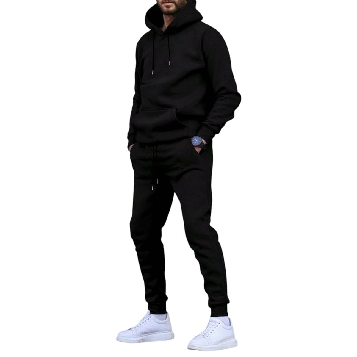 URBAN PLUS - conjunto hombre sudadera negra con capota