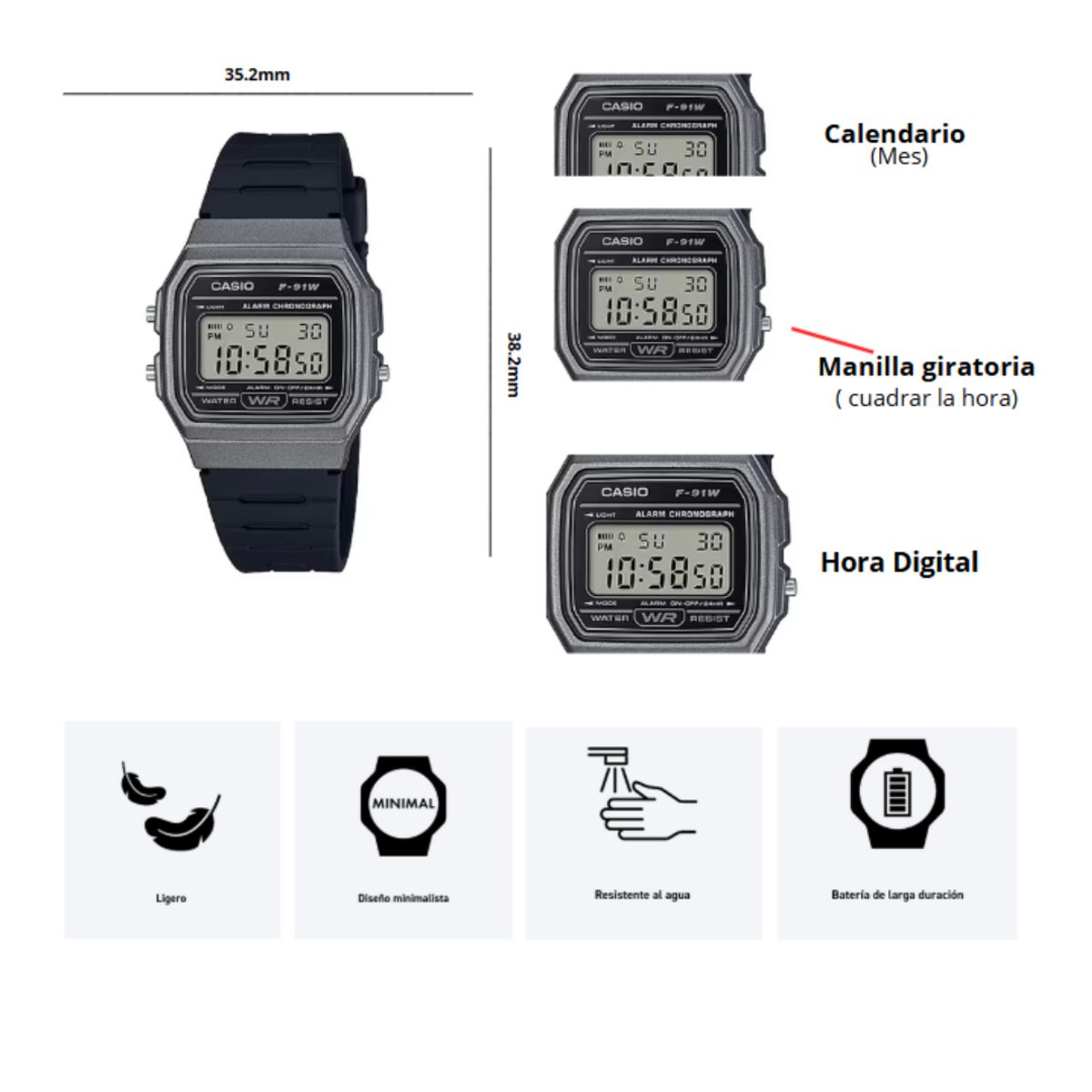 CASIO - Reloj Casio F-91WM-1B Diseño Unisex