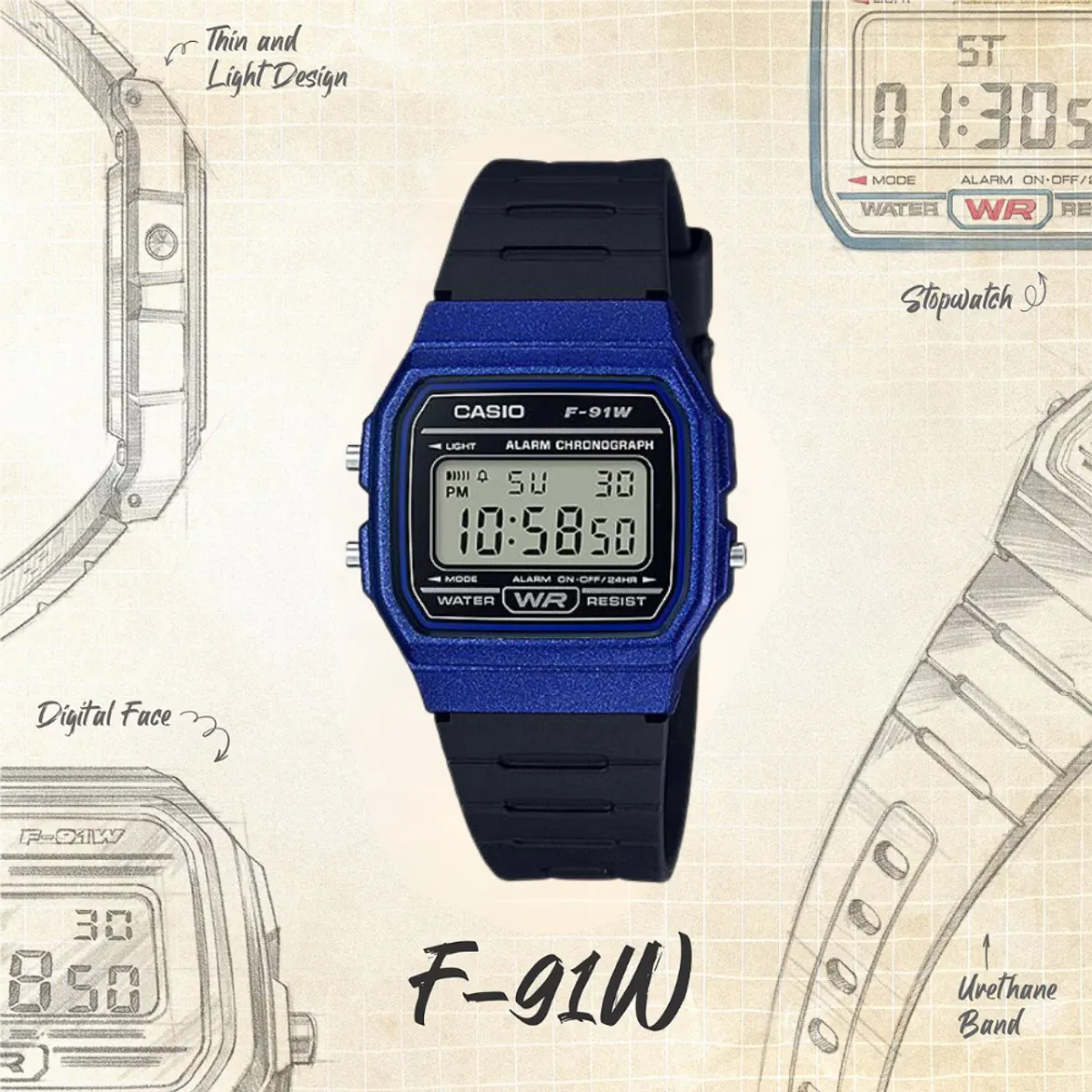 CASIO - Reloj Casio F-91WM-2A Diseño Vintage