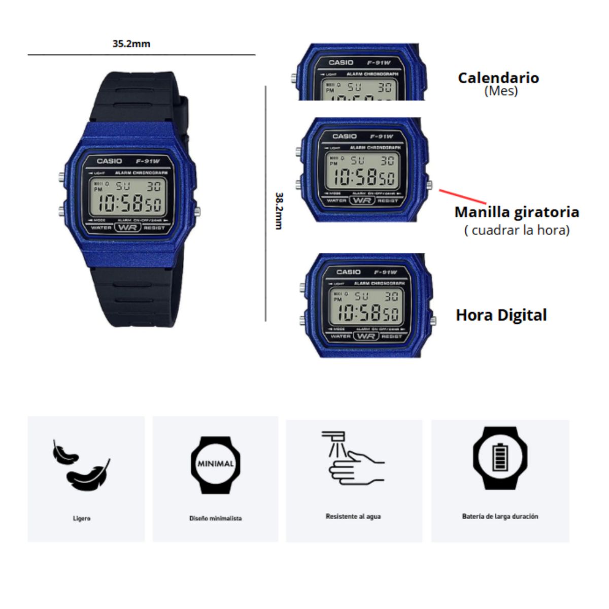 CASIO - Reloj Casio F-91WM-2A Diseño Vintage