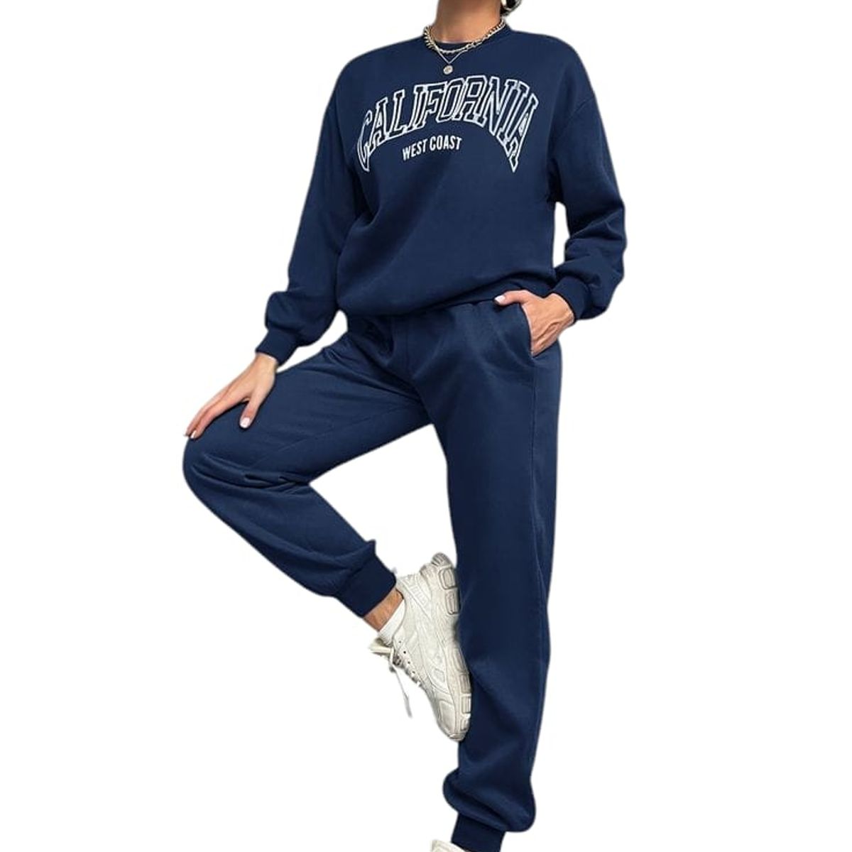 URBAN PLUS - conjunto mujer sudadera azul oscuro estampado california