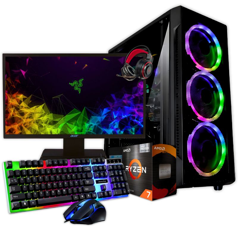 AMD - PC EQUIPO GAMER AMD RYZEN 7 5700G SSD 512GB + HDD 1TB RAM 16GB LED 27 FHD