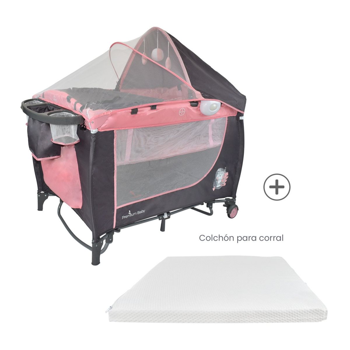 PRIORI - Combo Cuna Mecedora Nápoles Rosa + Colchón Ortopédico PB2385