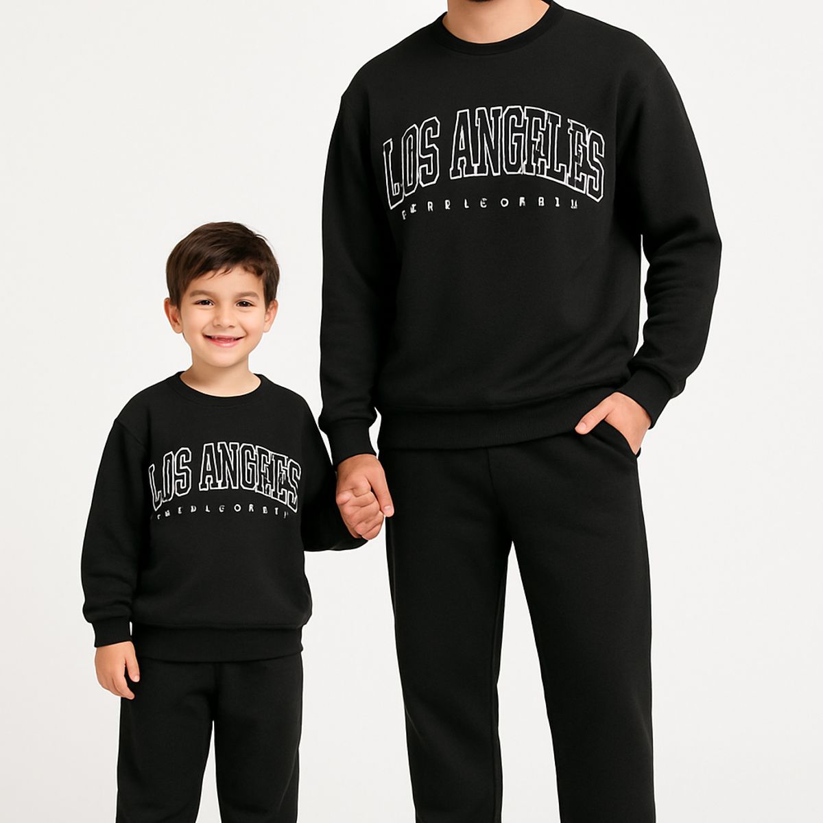 URBAN PLUS - conjunto hombre y niño sudadera negro los angeles