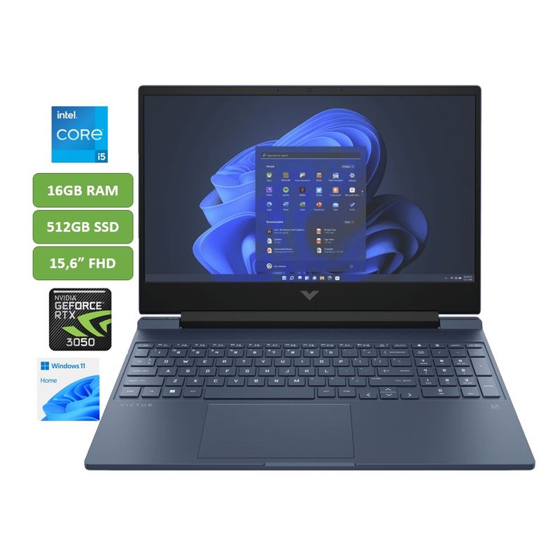 HP - PORTATIL HP VICTUS - CORE I5 12450H - 16GB RAM - 512GB SSD - 15,6" - RTX 3050 - WIN 11 - AZUL