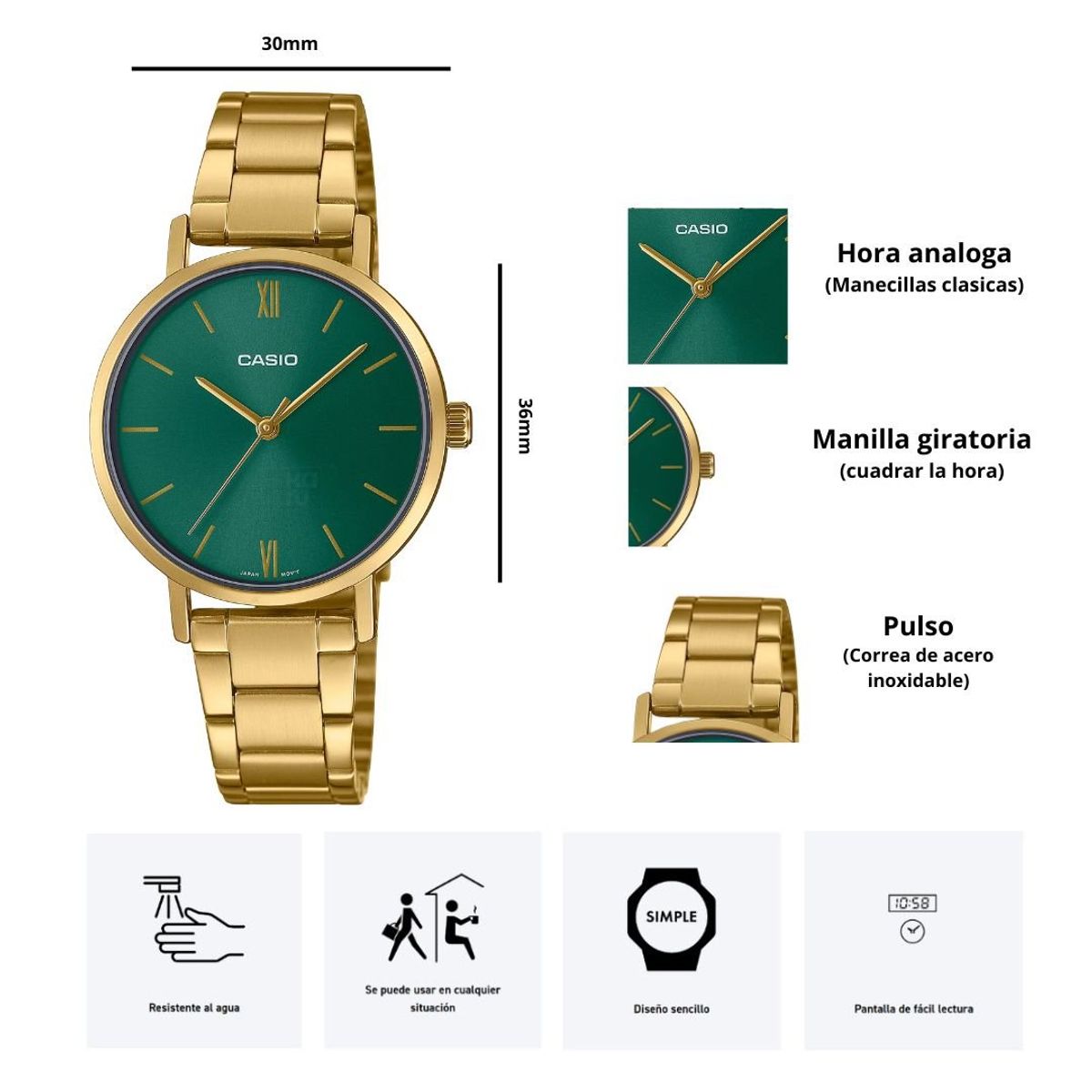 CASIO - Reloj Casio LTP-VT02G-3A Dama Elegante