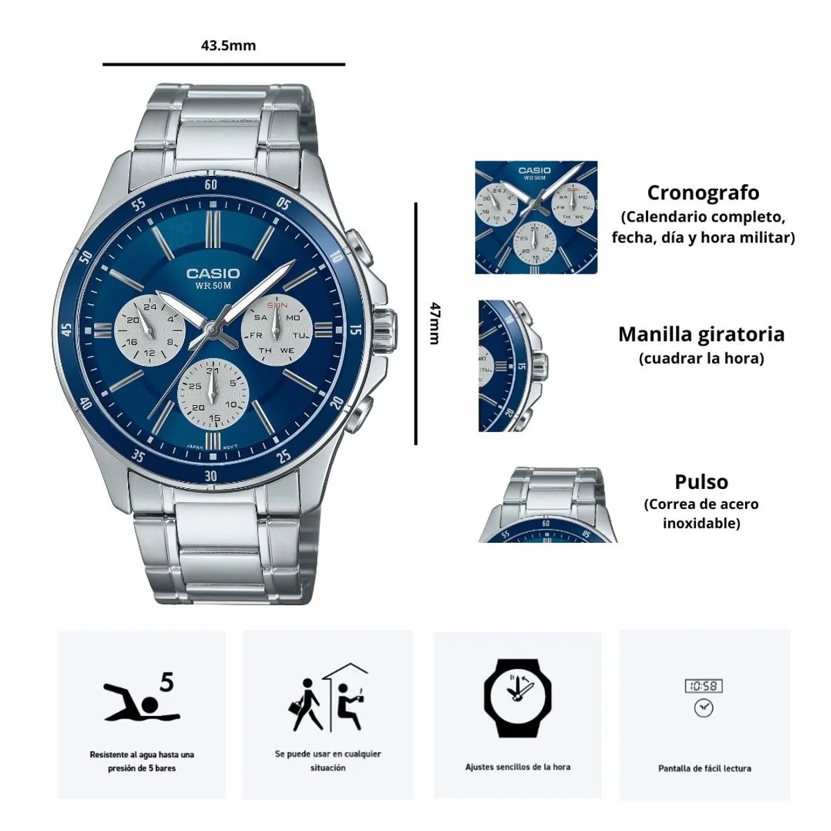 CASIO - Reloj Casio MTP-1374D-2A3 Diseño Elegante