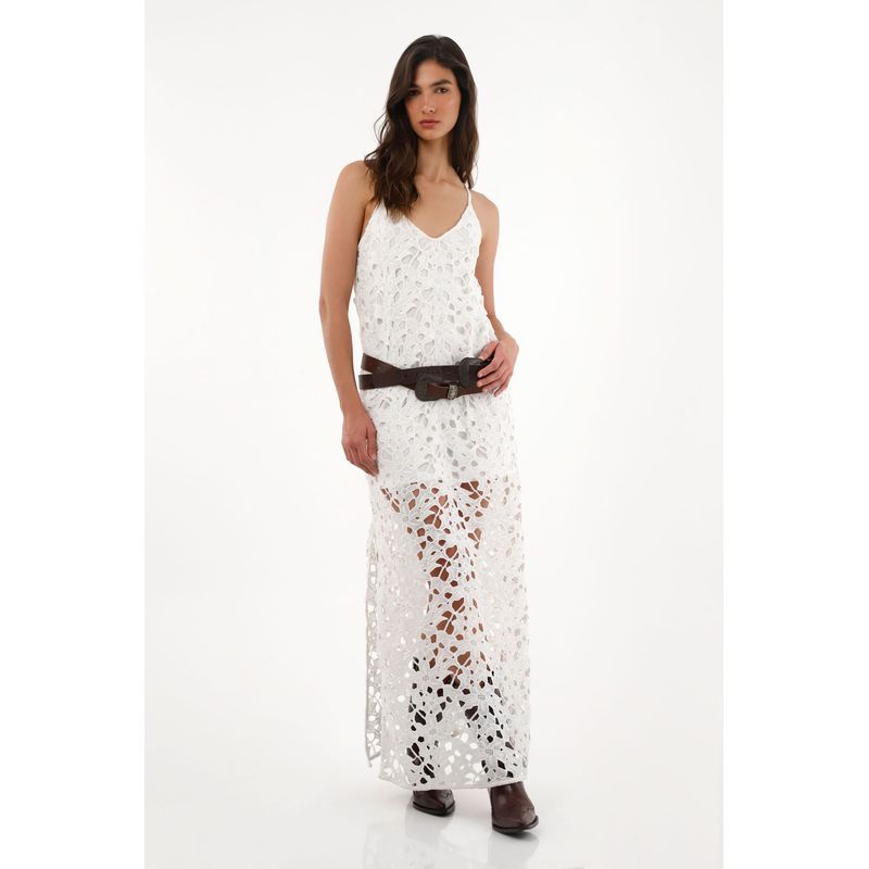 TENNIS - Vestido largo tejido con aberturas crudo para mujer