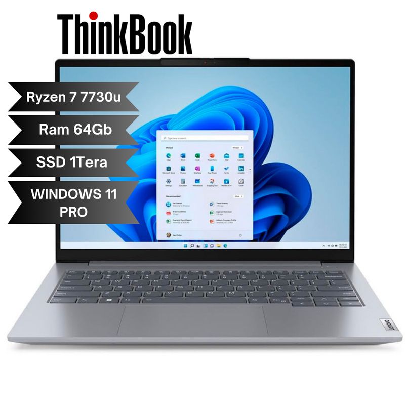 LENOVO - LENOVO THINKBOOK INTEL RYZEN 7 7730U - Ram 64GB DDR4 - 1Tera SSD - WIN 11 PRO 14" - RJ45