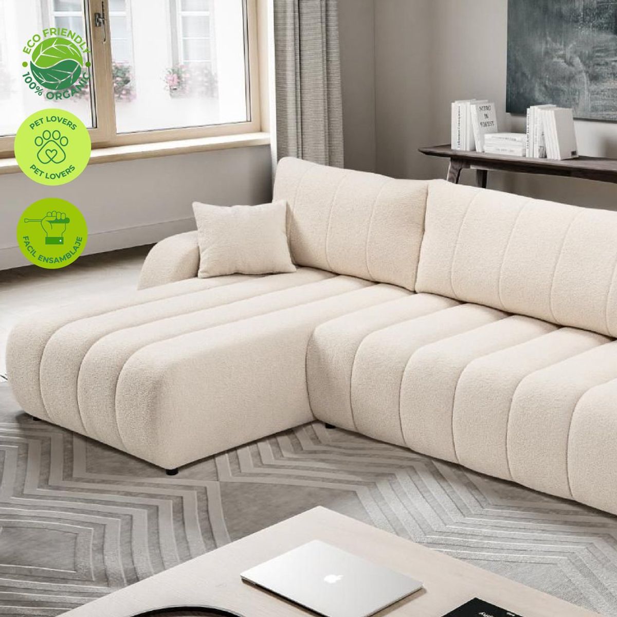 GENERICO - Juego de Sala Sofá en L Laboni  Moderno Blanco