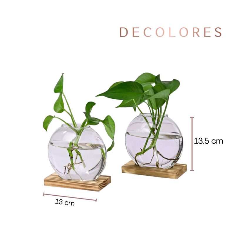 GENERICO - Florero Flotante de Madera Terrario de Vidrio set x2