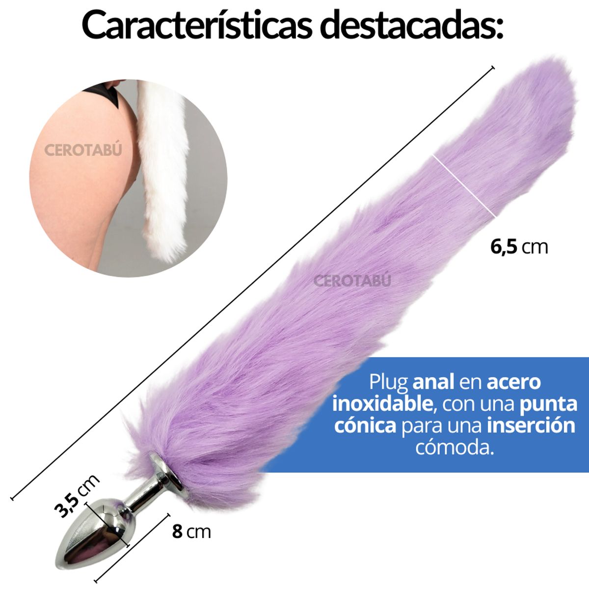 GENERICO - Plug Anal Acostumbrador Dilatador Anal Cola Zorro Talla M Negro