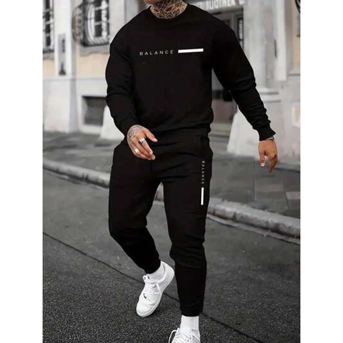 URBAN PLUS - sudadera hombre conjunto negro buzo y pantalon
