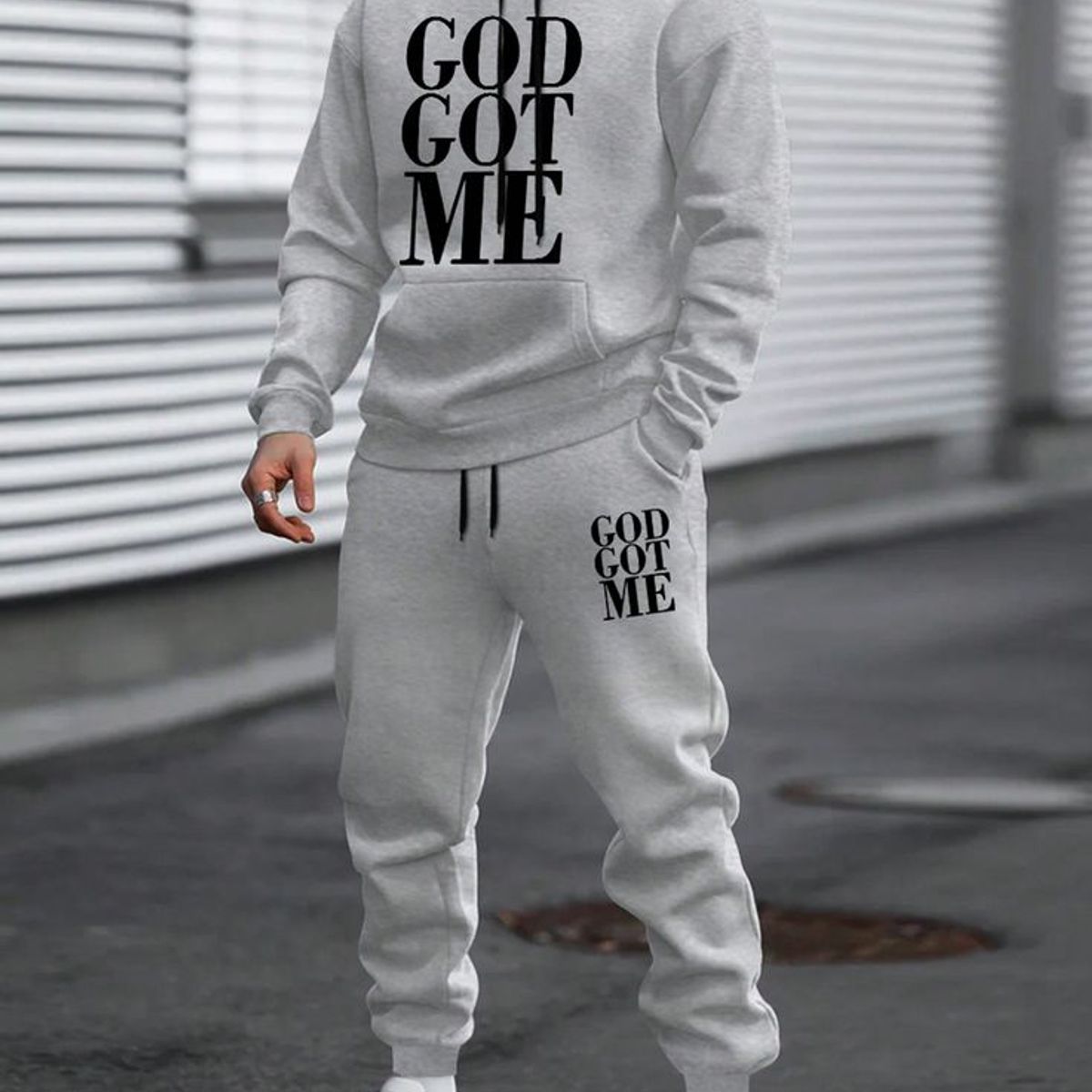 URBAN PLUS - sudadera hombre gris conjunto god got me