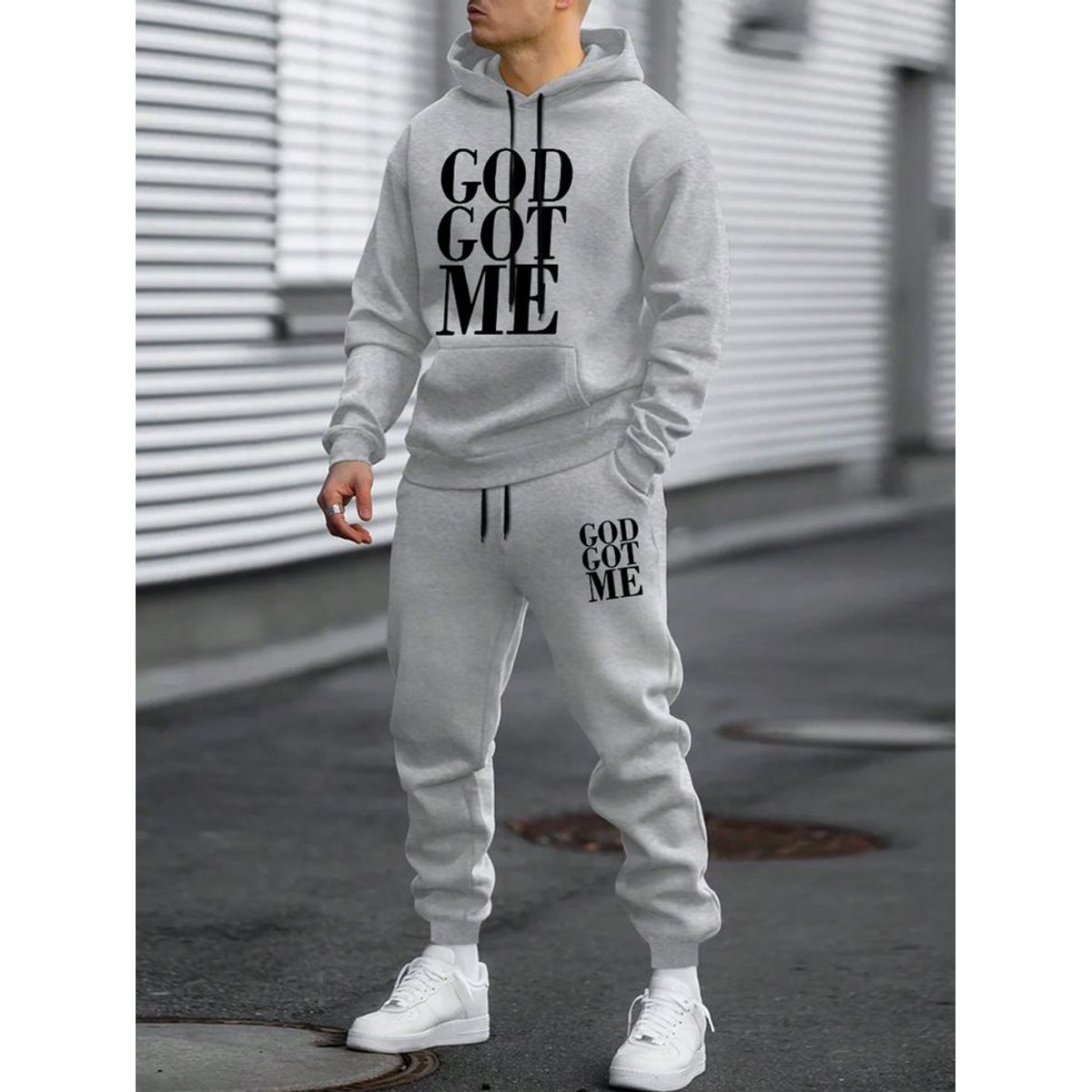 URBAN PLUS - sudadera hombre gris conjunto god got me