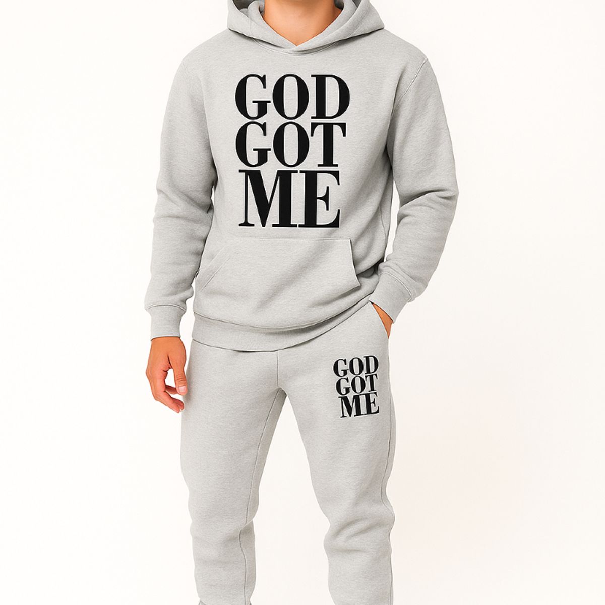 URBAN PLUS - sudadera hombre gris conjunto god got me
