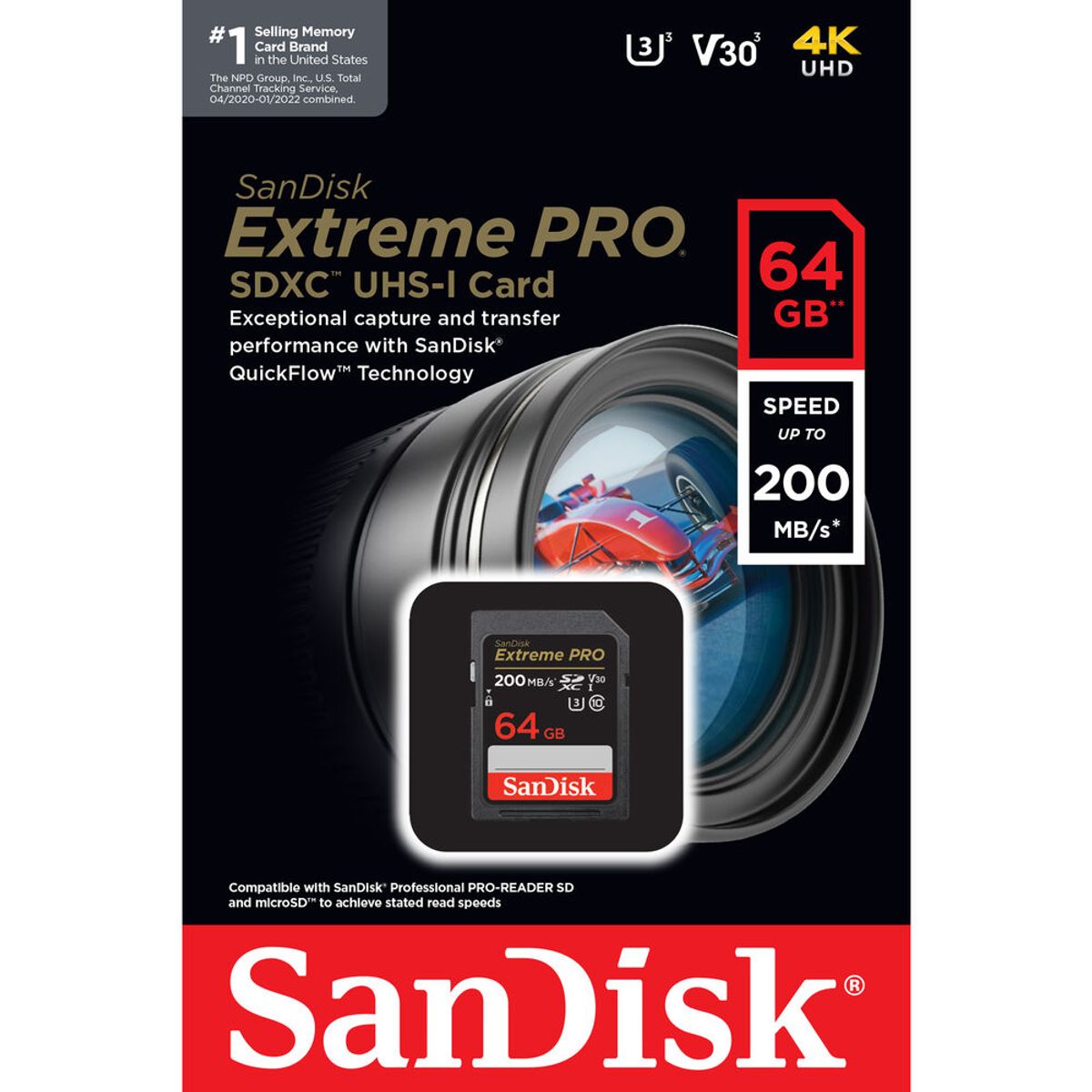 SANDISK - Memoria SD SanDisk Extreme PRO UHS-I SDXC 64GB / 200 Mbps