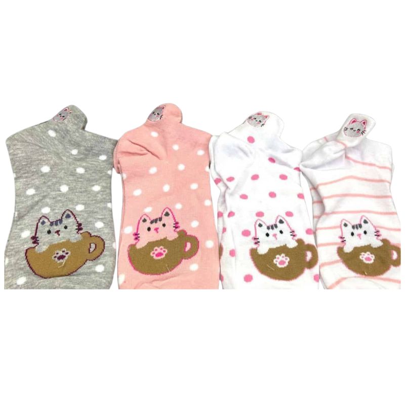 GENERICO - Medias tobilleras paquete x 4 pares de gata gato mujer