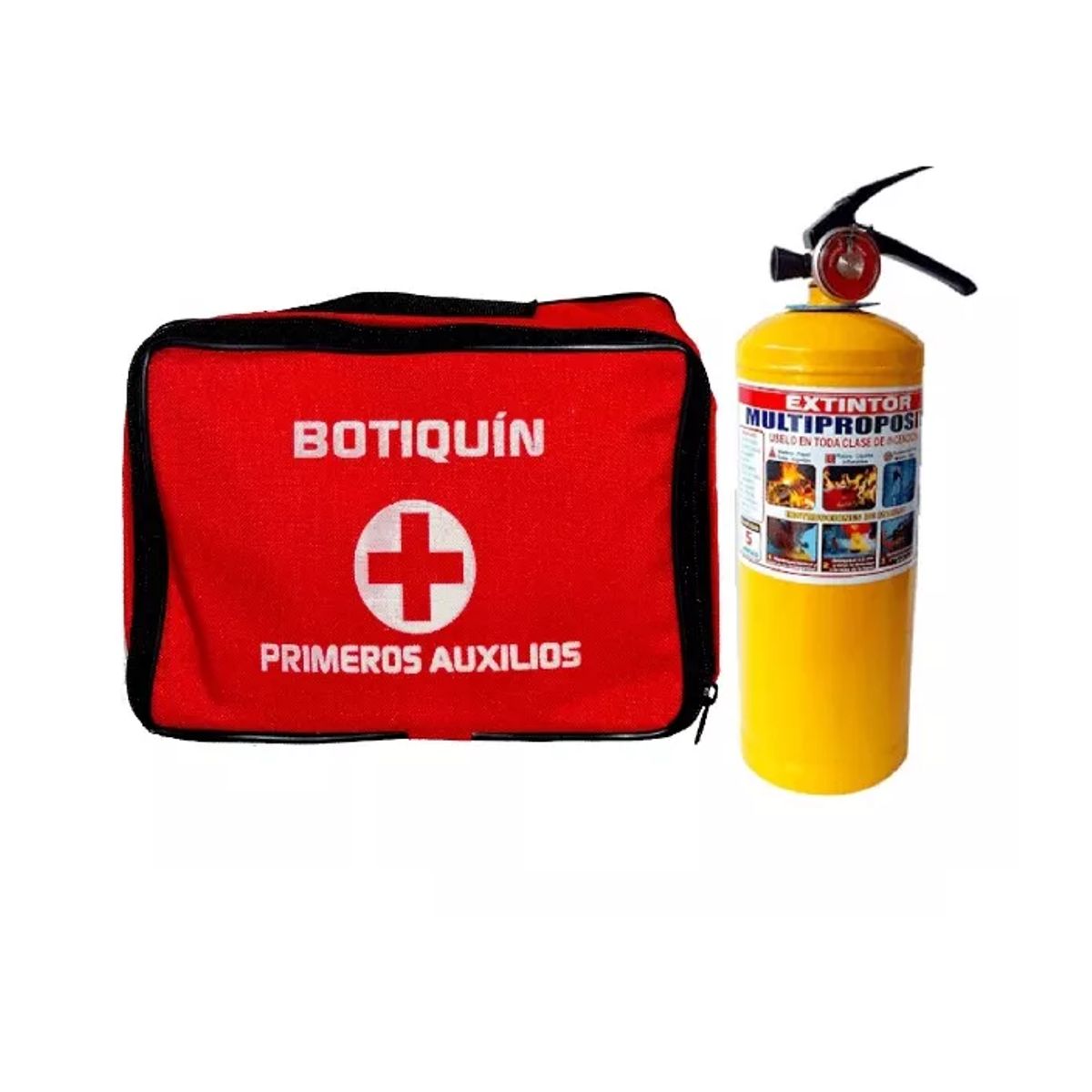 NACIONAL - EXTINTOR VEHICULAR 5 LB + BOTIQUIN BASICO 18 ELEMENTOS