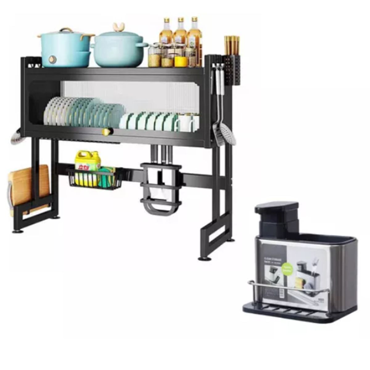 INNOVA - Platero Escurridor De Platos Organizador Tapa + Dispensador