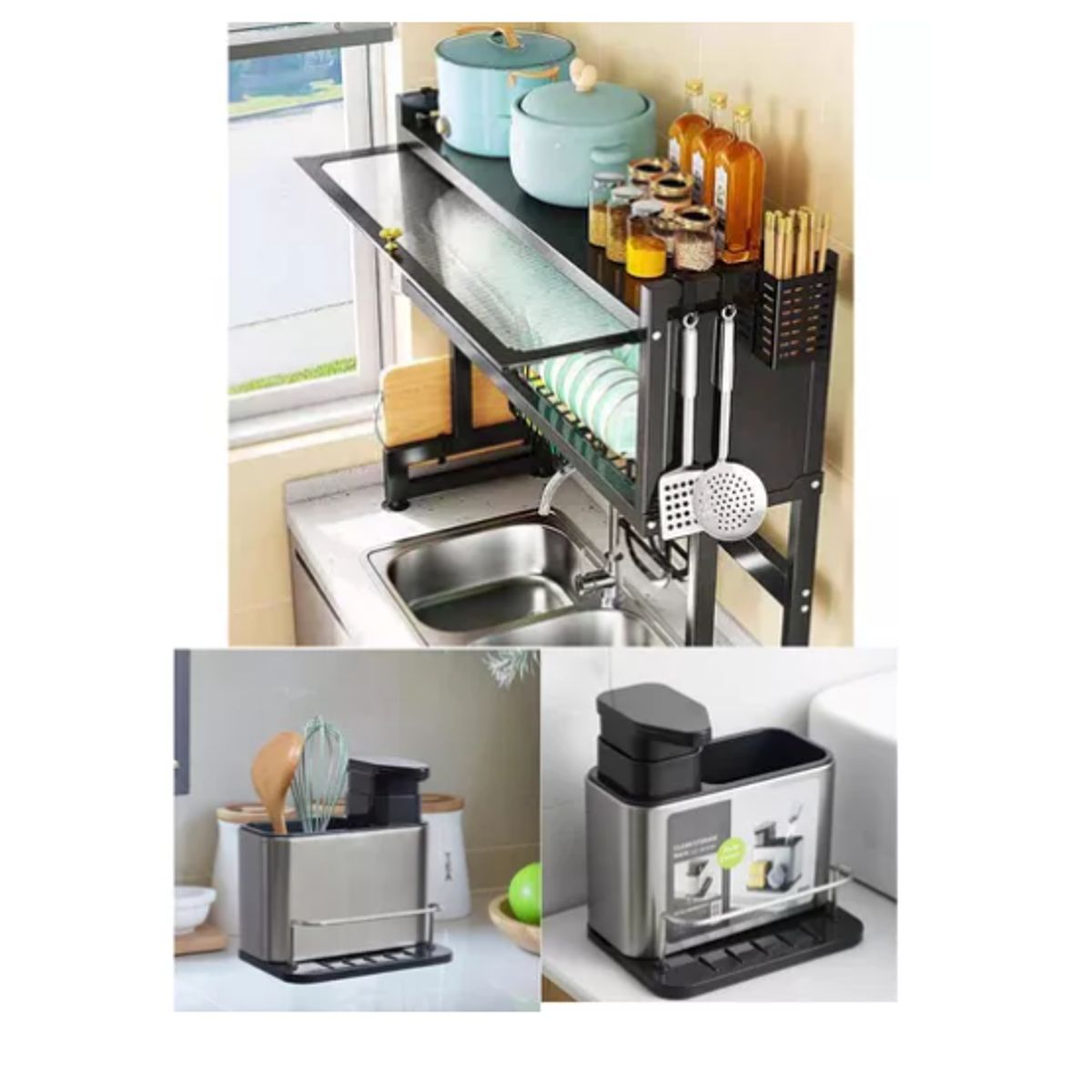 INNOVA - Platero Escurridor De Platos Organizador Tapa + Dispensador