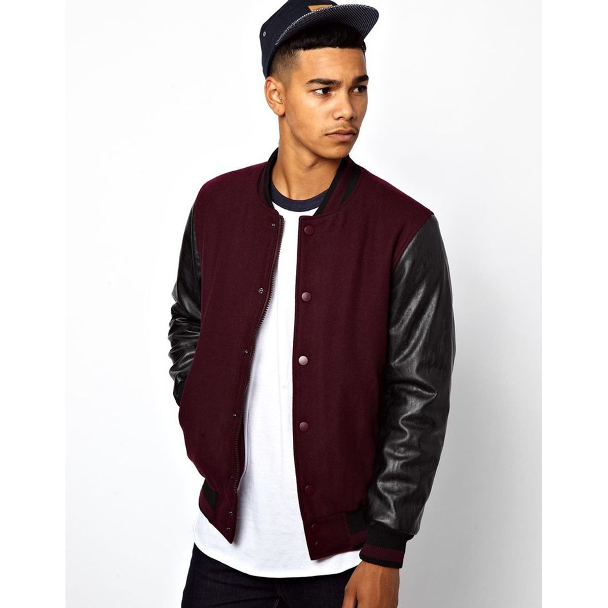 URBAN PLUS - chaqueta hombre beisbolera vinotinto negro