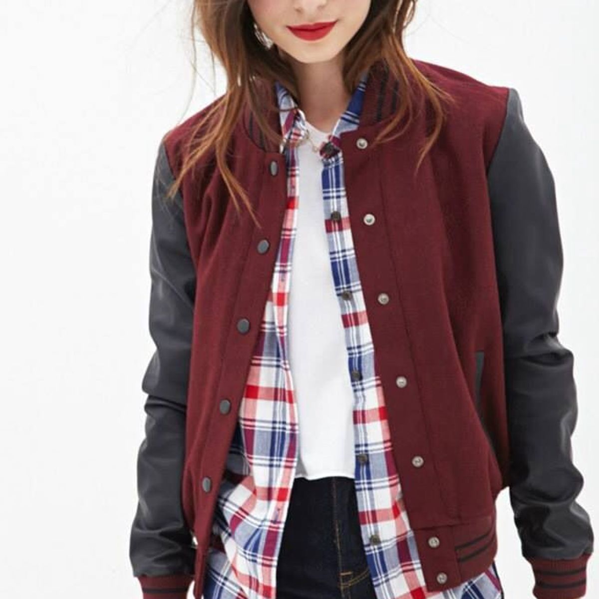 URBAN PLUS - chaqueta mujer beisbolera vinotinto negro