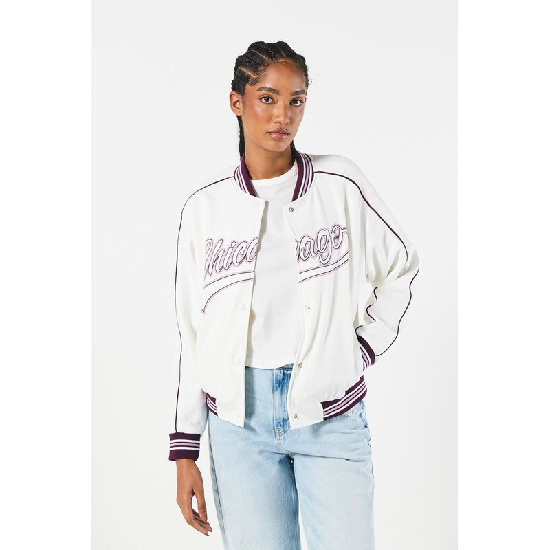 KOAJ - KOAJ Chaqueta bomber college crema con mangas en contraste MUJER