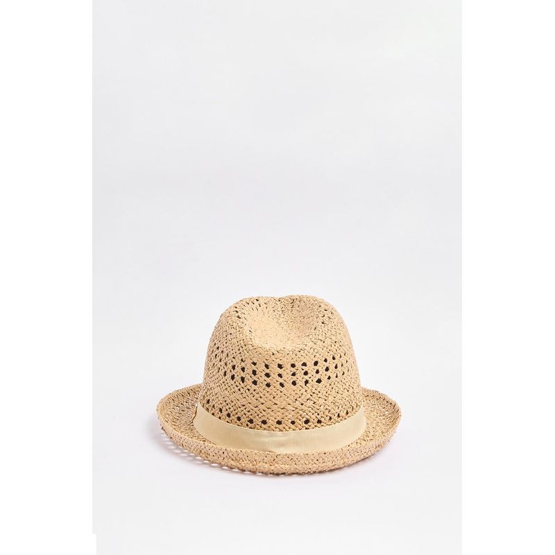 KOAJ - KOAJ Sombrero Panamá kaki claro trenzado con cinta decorativa MUJER