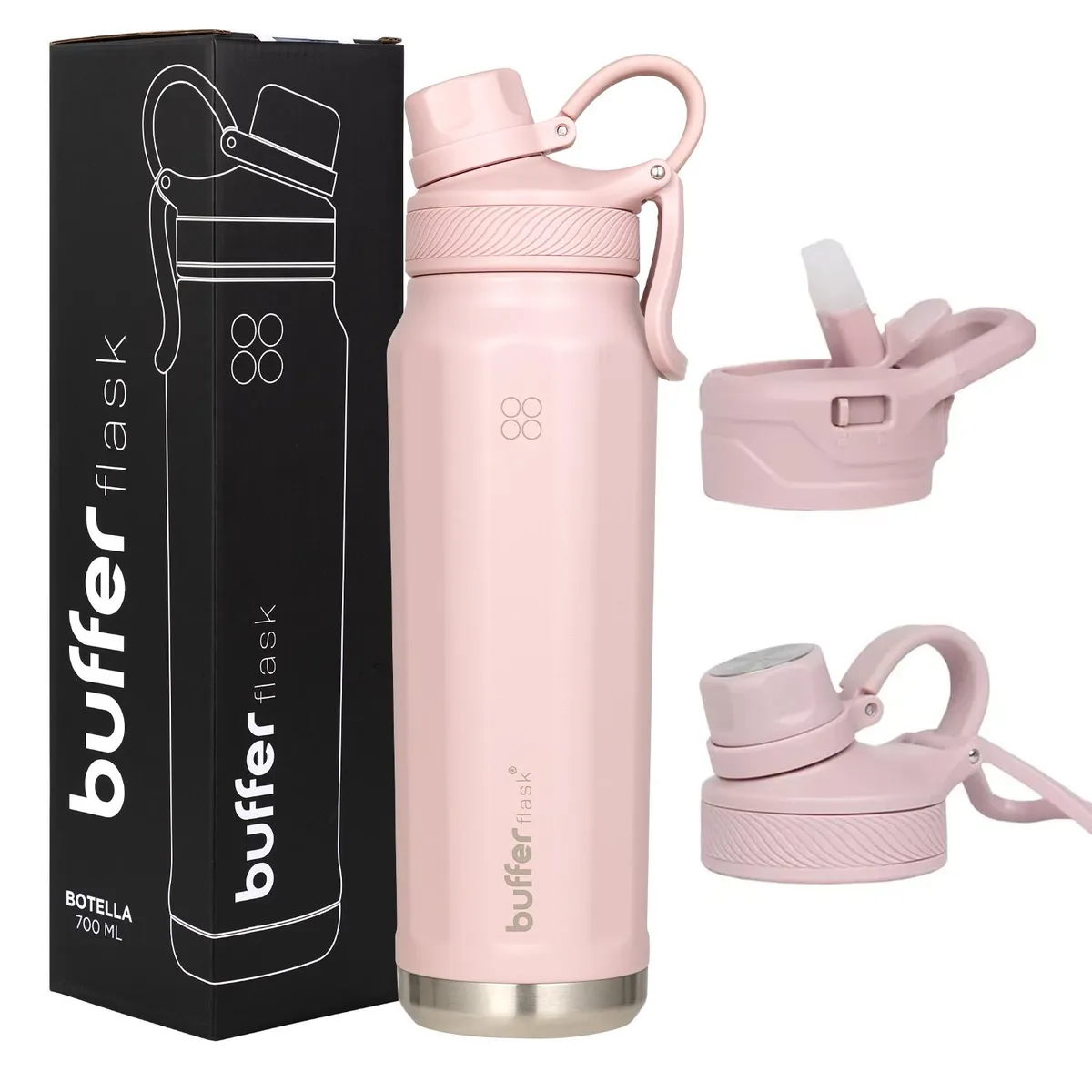 BUFFER FLASK - Termo Botella Agua Acero Inox Buffer+Tapas - Rosa claro