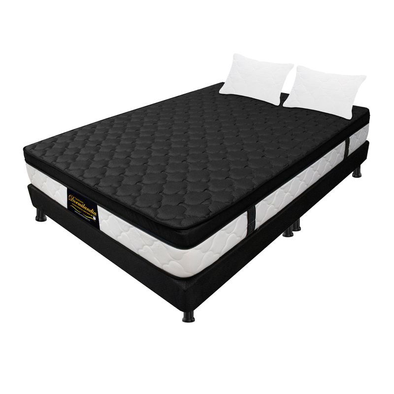 DORMILANDIA - Combo colchón negro king 200x200 resortado dublín+base cama+almohadas