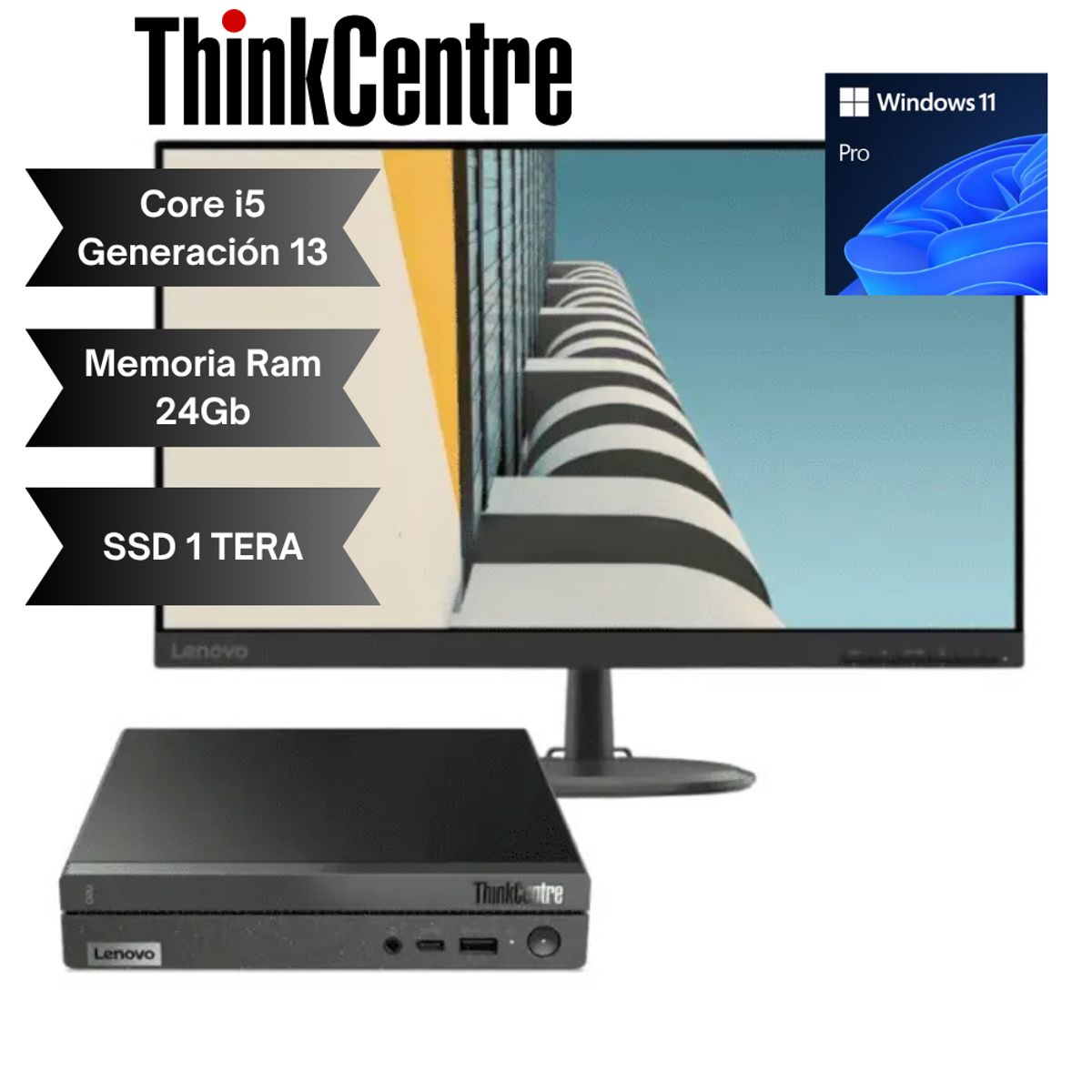 LENOVO - CPU Lenovo ThinkCentre Neo 50 Core i5 13420HRAM 24GB SSD 1TB SSD W11Pro 21.5
