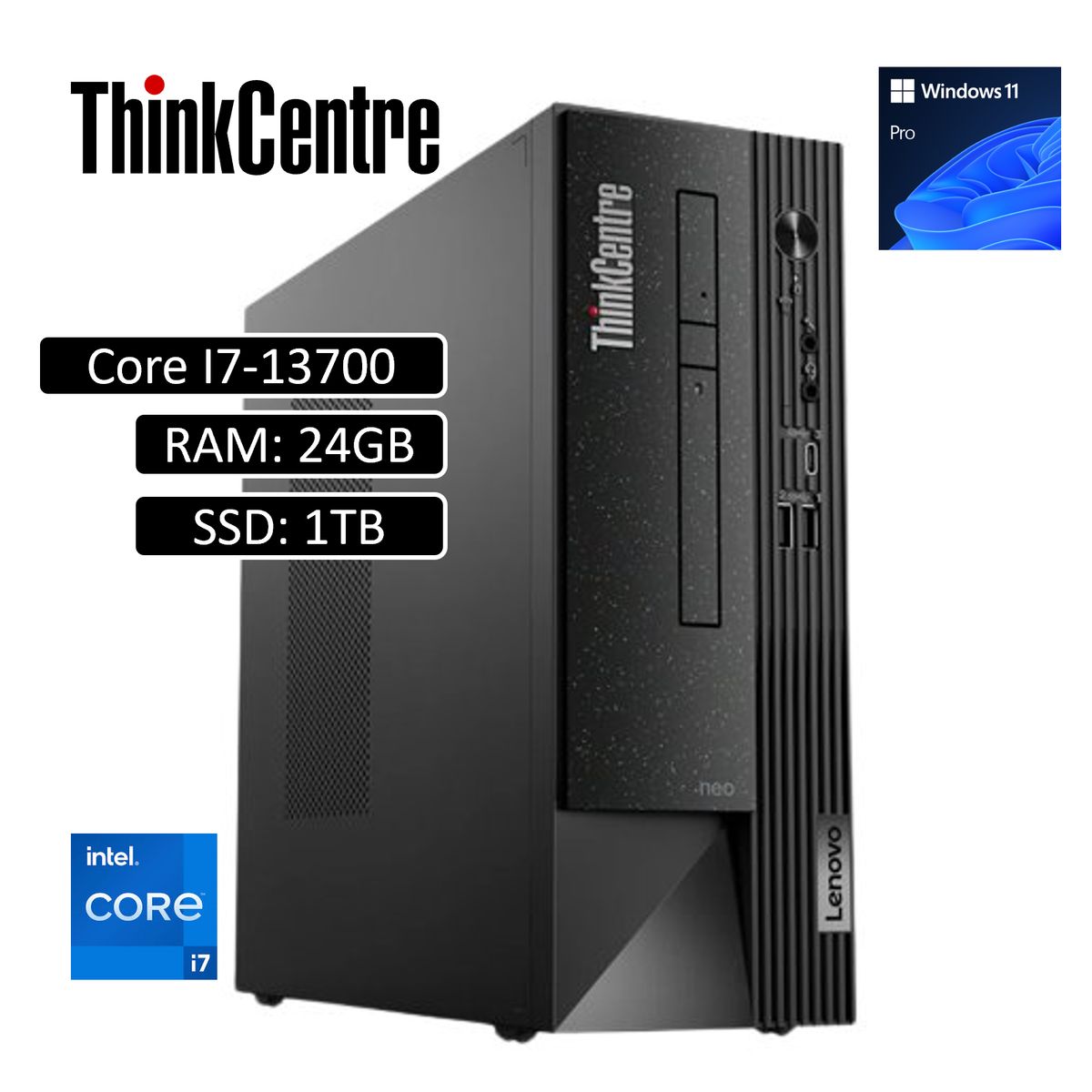 Lenovo - CPU Lenovo ThinkCentre Neo 50s Intel Core i7 13700 RAM 24GB SSD 1TB SSD W11Pro