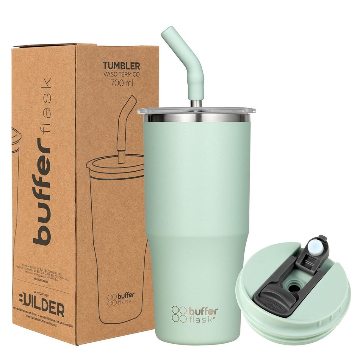 BUFFER FLASK - Mug Vaso Termo Agua Cafe 700 Acero Inox + Tapas - Verde