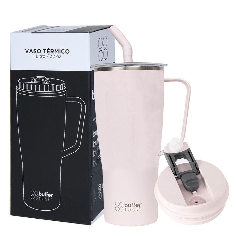 BUFFER FLASK - Vaso Mug Termico Agua Frio Calor 1 Lt Buffer Acero - Rosa