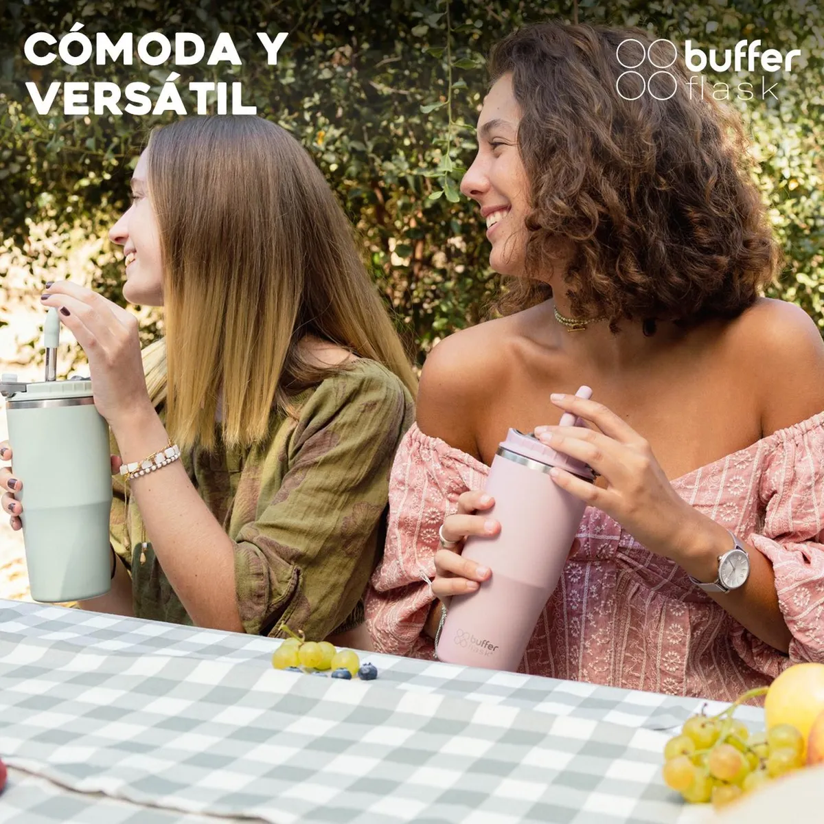 BUFFER FLASK - Mug Vaso Termo Agua Cafe 700 Acero Inox + Tapas - Rosa