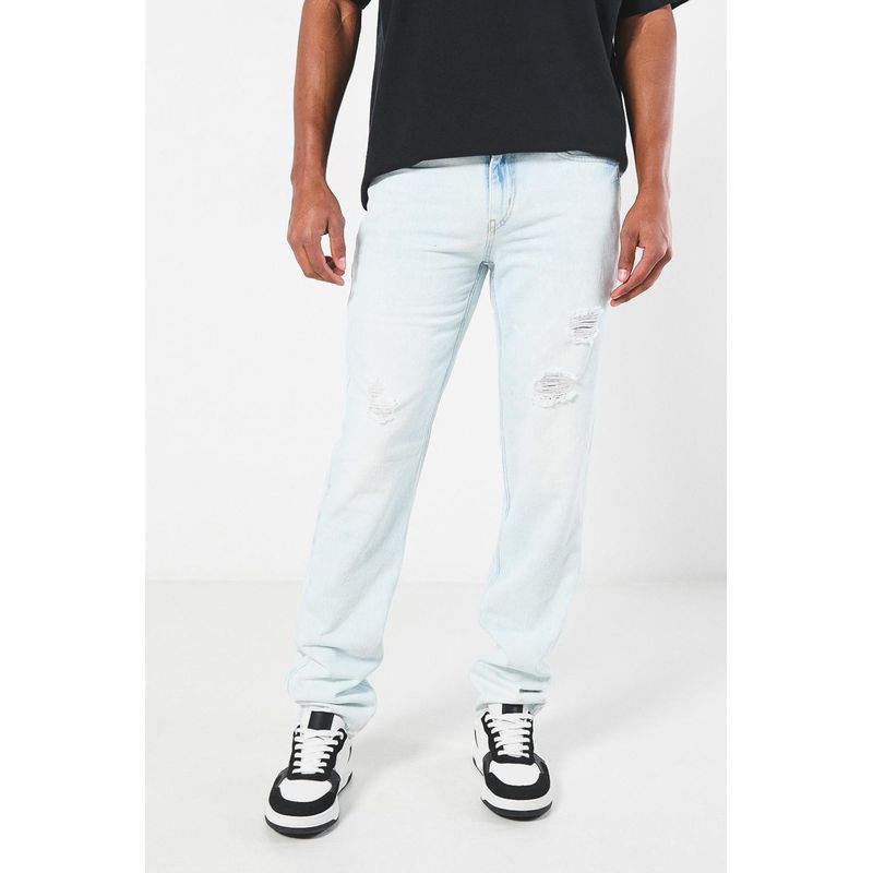 KOAJ - KOAJ Jean azul claro slim con desgastes, rotos y tiro bajo HOMBRE
